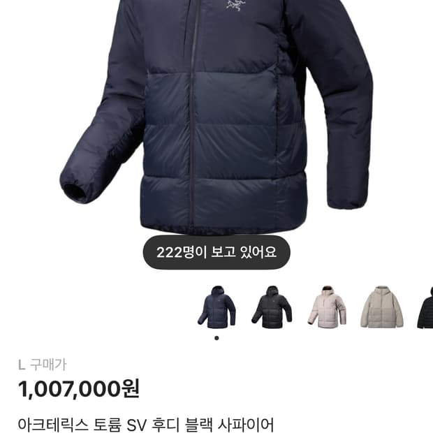 (새상품급) 아크테릭스 토륨 SV 후디 블랙 사파이어 L