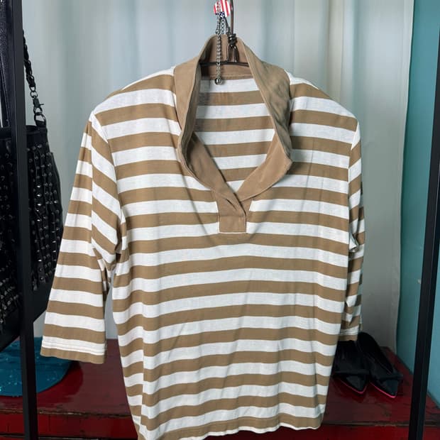 Open Collar Stripe Tee 7부