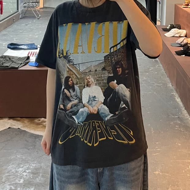 빈티지 너바나 밴드 프린팅 반팔 H2442