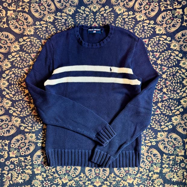 90s 폴로 스포츠 스트라이프 크루넥 코튼 니트 스웨터