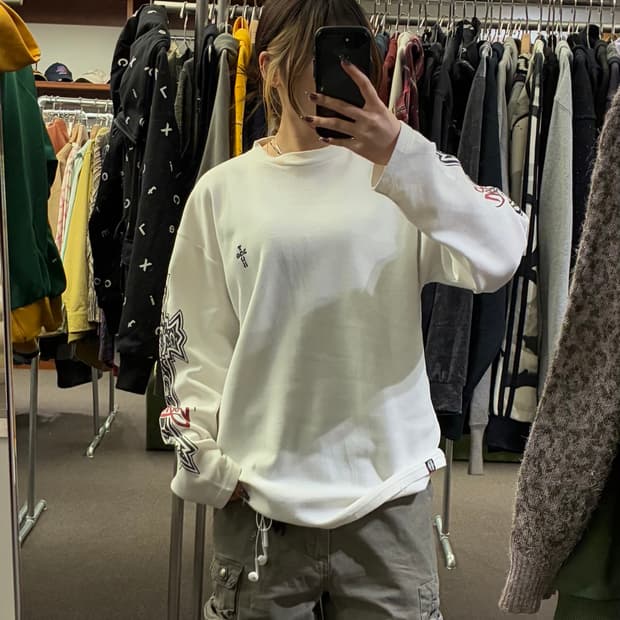 OS)DogTown 빈티지 그래픽 화이트 긴팔