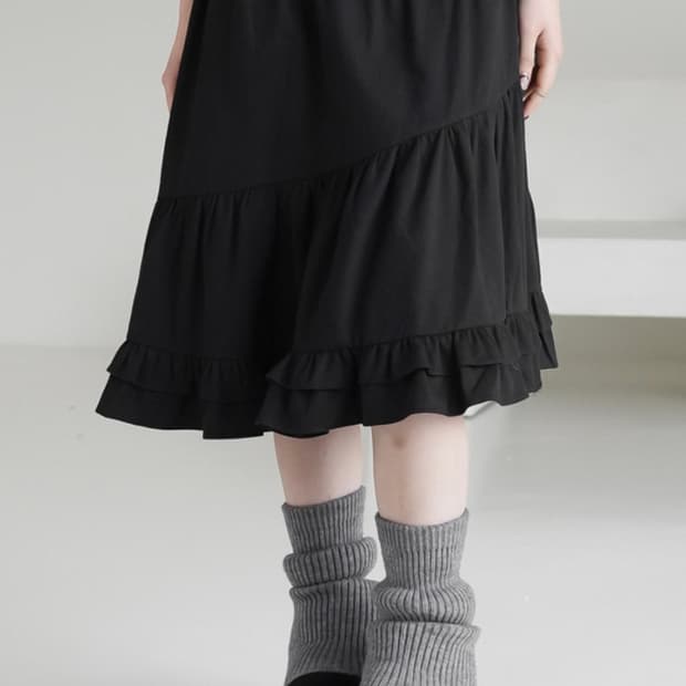 프릴 레이어드 미디 스커트 프릴 미디 스커트 레이어드 치마 