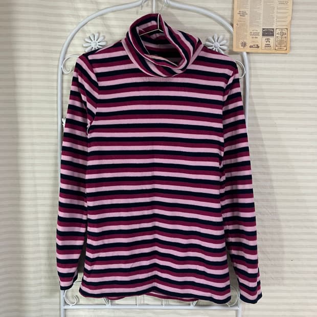 빈티지 핑크 네이비 스트라이프 폴라 니트 960 y2k 스트릿 갸루 펑키