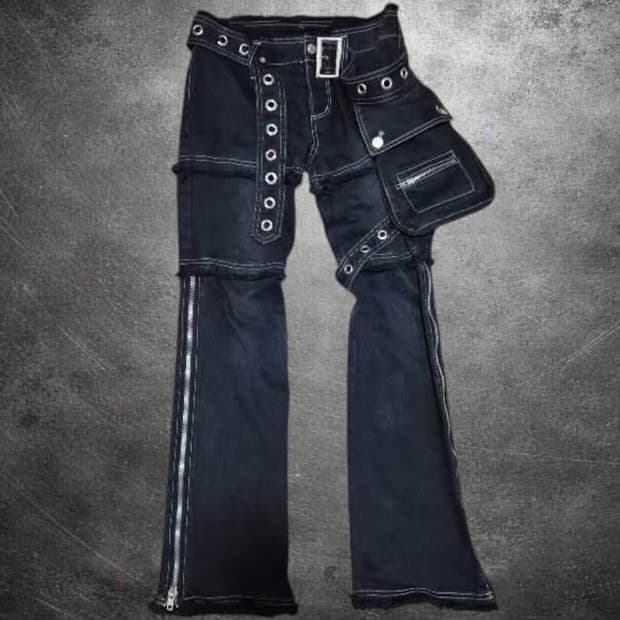 Punk bondage eyelet belt jeans