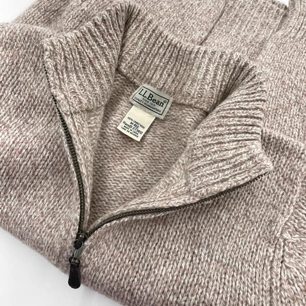 빈티지 엘엘빈 멜란지 핑크 베이지 램스울 풀 집 니트 가디건