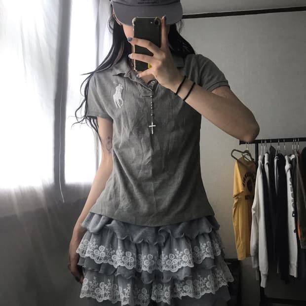 폴로 그레이 딱붙핏 빅포니 반팔티셔츠