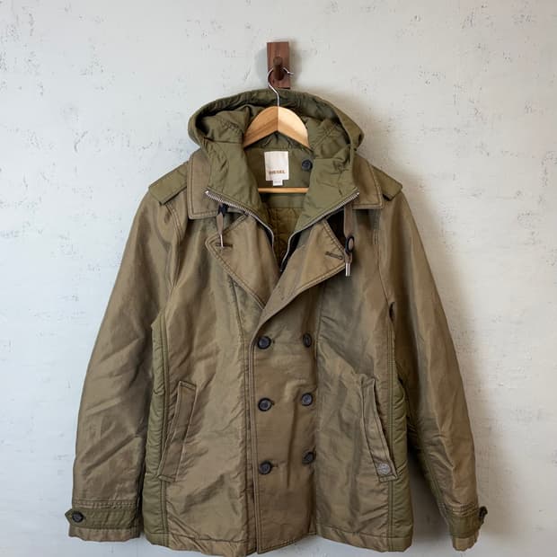 디젤 00s 빈티지 더블버튼 퀼티드 후드 자켓