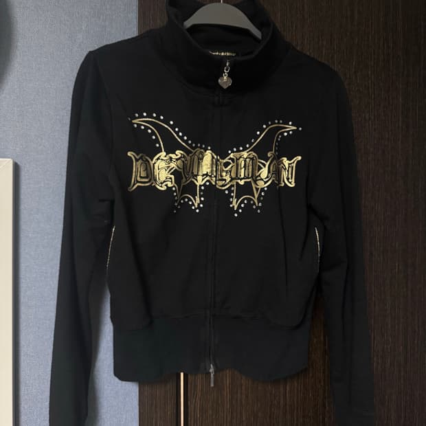 갸루)블랙 골드 프린팅 큐빅 투웨이 집업