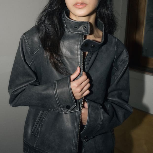 헬레네파리스 워시드 레더 블루종 점퍼 가죽자켓 빈티지그레이