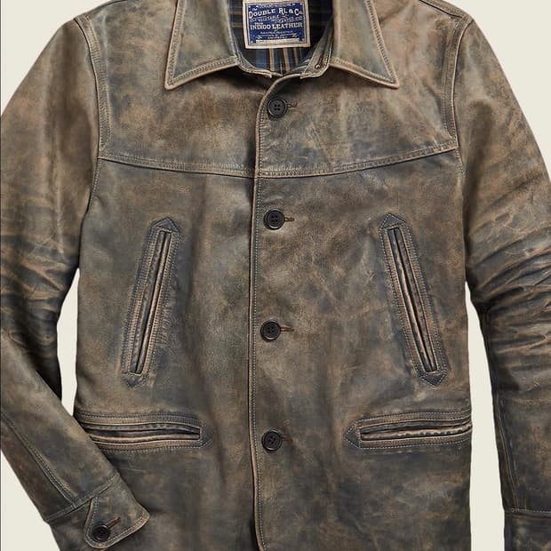 [XL] 더블알엘 인디고 레더 카코트