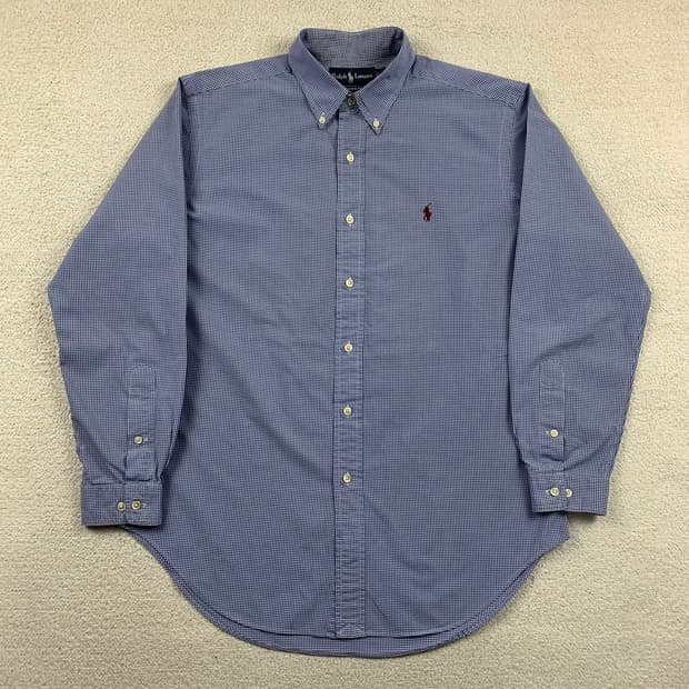 폴로 랄프로렌 포니로고 클래식핏 네이비 깅엄체크 셔츠