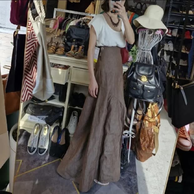 루이비통 하이웨스트 Ramie 롱플리츠 스커트 34size