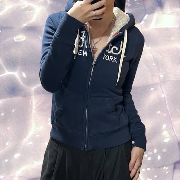 아베크롬비 y2k 양털 후드집업 네이비 S