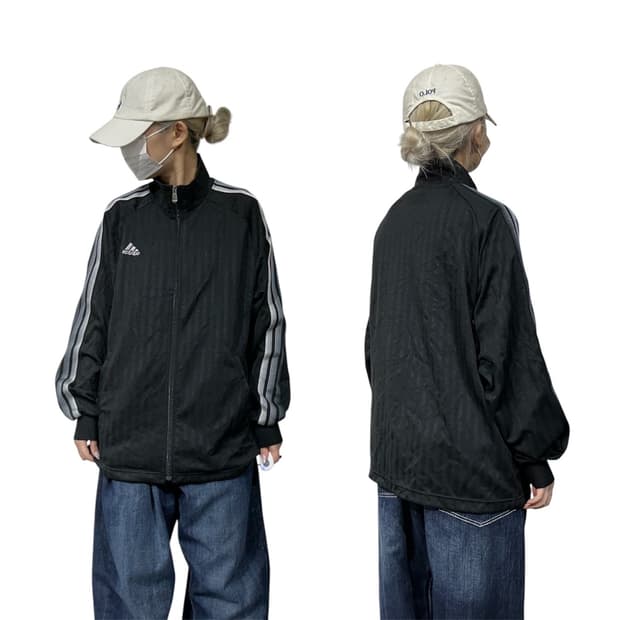 아디다스 블랙 오버핏 올드스쿨 화이트 삼선 트랙탑 져지 M