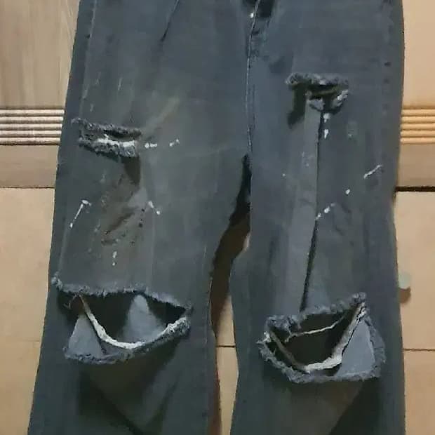 camphor wood 빈티지 가공 데미지 흑청 데님 팬츠 m 캠퍼우드