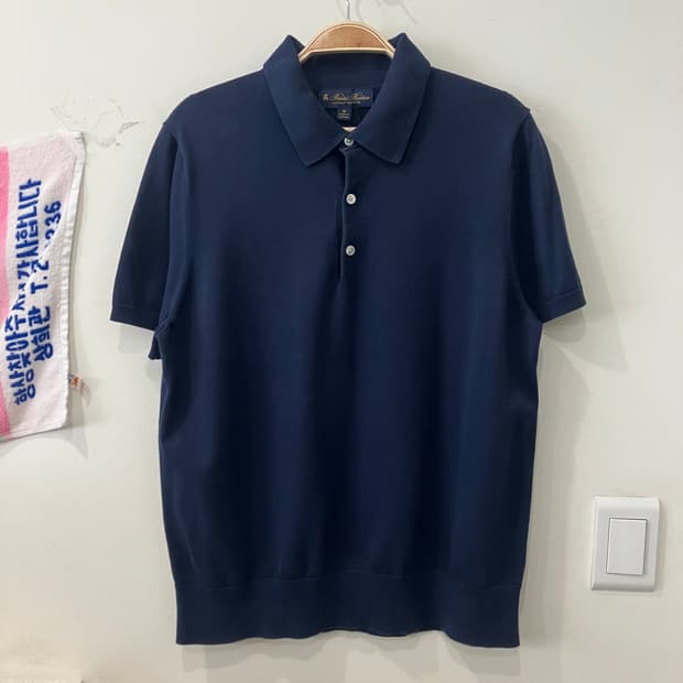 429 브룩스브라더스 코튼니트 카라 반팔 네이비