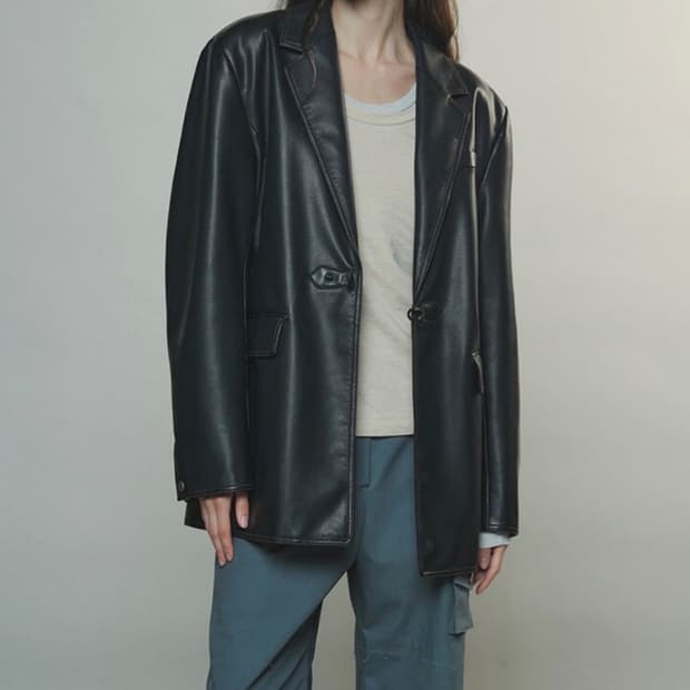 엔오르 레더 자켓 VEGAN LEATHER STITCH JACKET