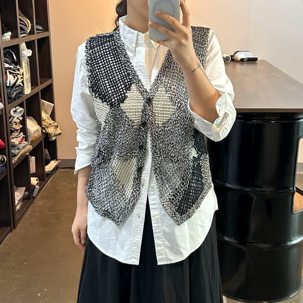 블랙그레이 패턴 크로셰 베스트