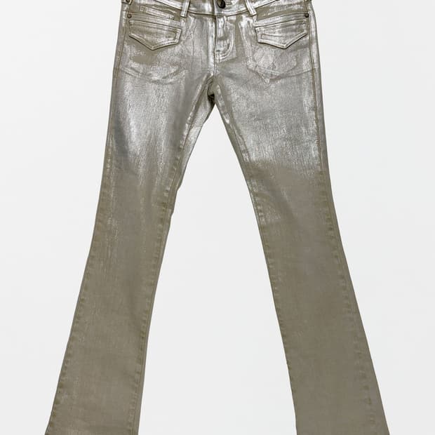 스컬프터 Metallic Bootcut Denim Beige/Silver
