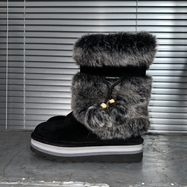 00s BEARPAW 블랙 스웨이드 & 퍼 어그 부츠