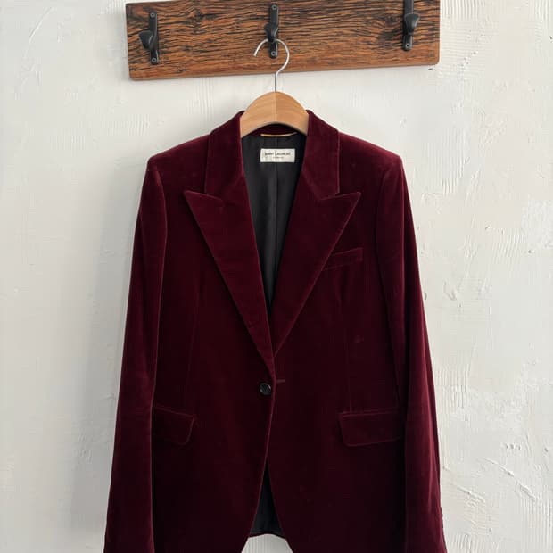 Saint Laurent 생로랑 버건디 벨벳 싱글 블레이저 자켓 