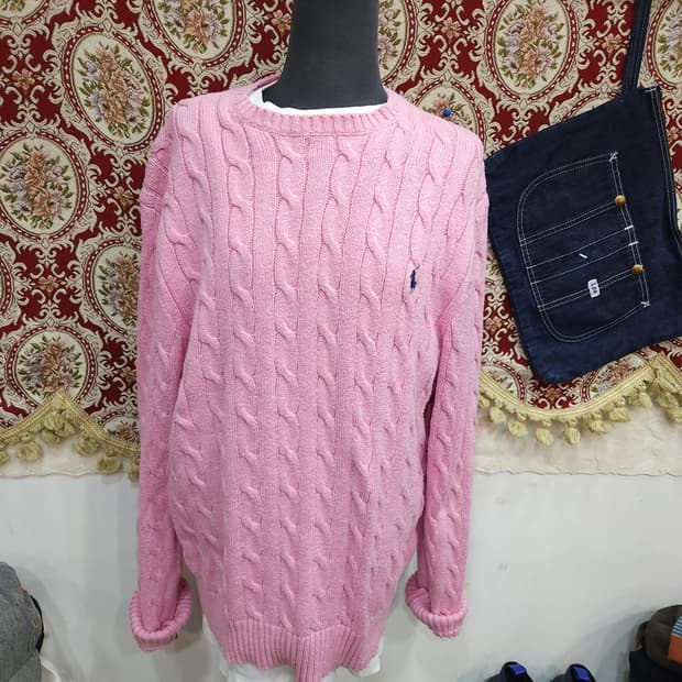 폴로 랄프로렌 핑크 꽈배기 코튼 니트

