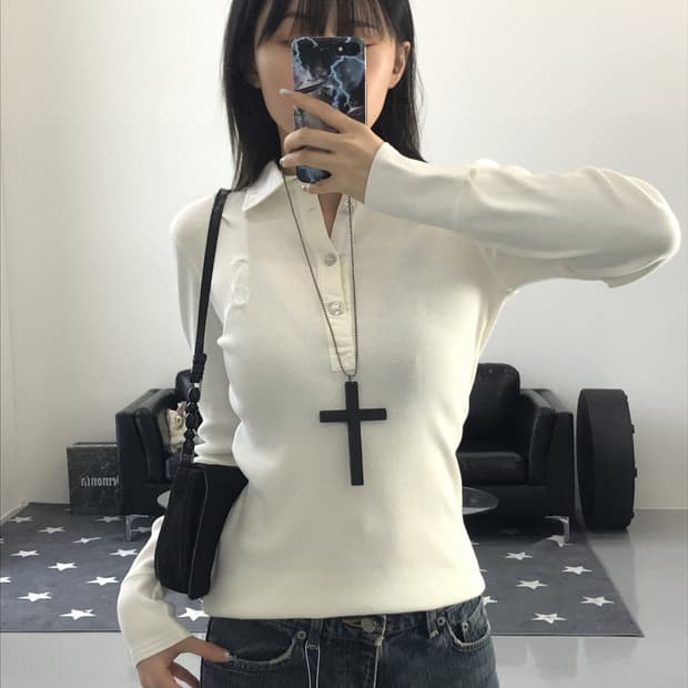 Ralph Lauren white collar top
