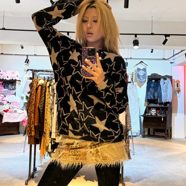 별 패턴 루즈 니트