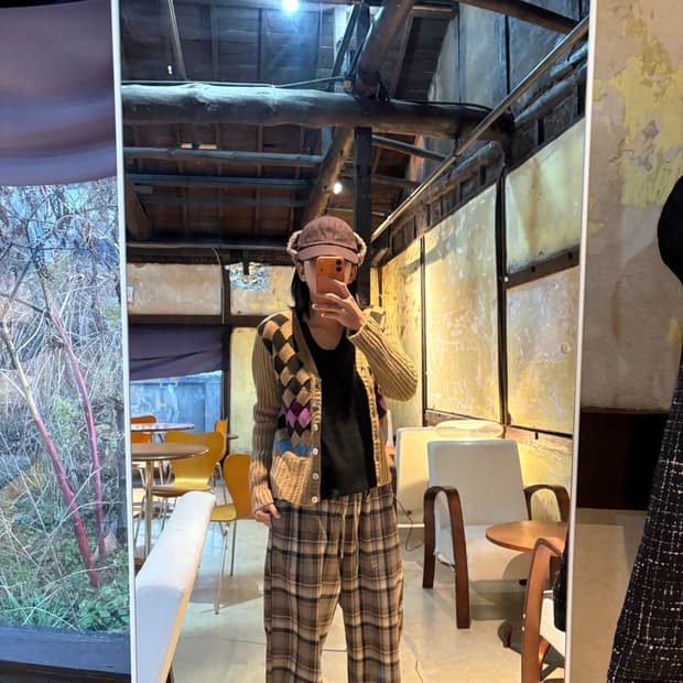 Castellani 체크 아가잉 니트 가디건