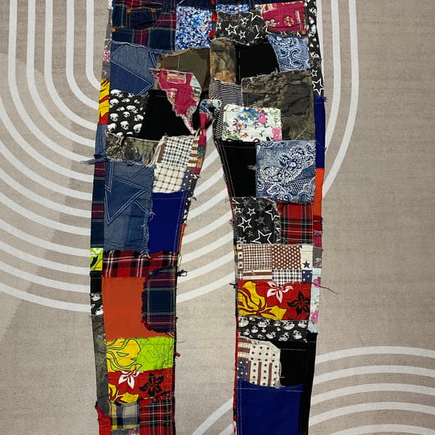 패치워크 코튼 데님 스키니 팬츠