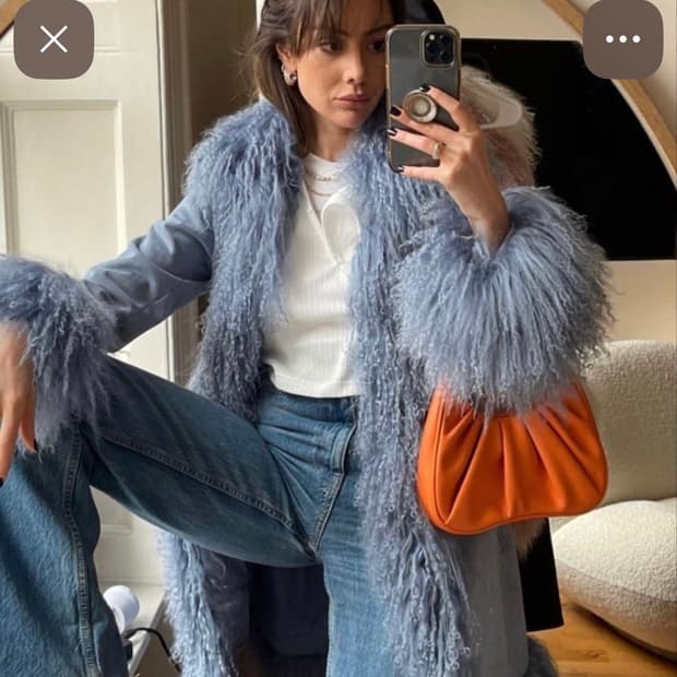 몽골리안 페이크퍼 트리밍퍼 코트 블루