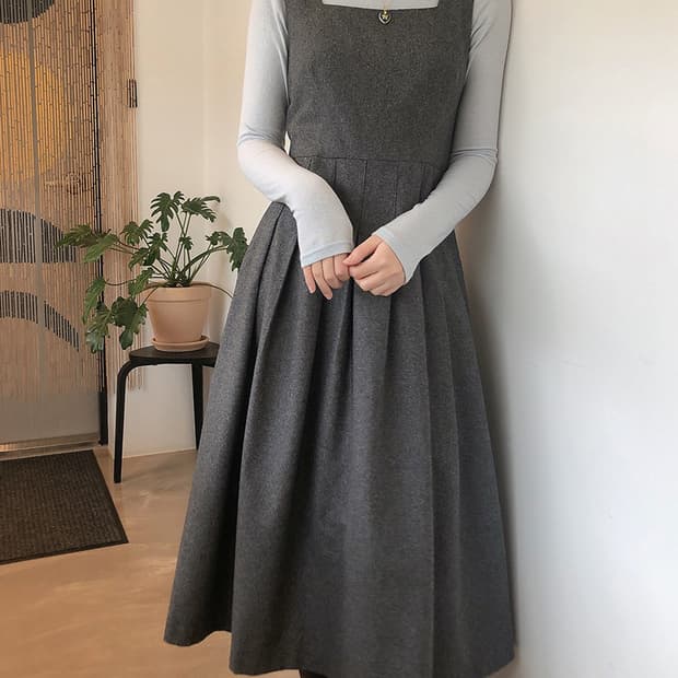 블랙 울 뷔스티에 롱 원피스