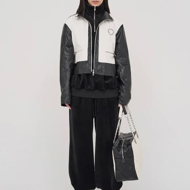 마뗑킴 콤비네이션 컬러 레더 자켓