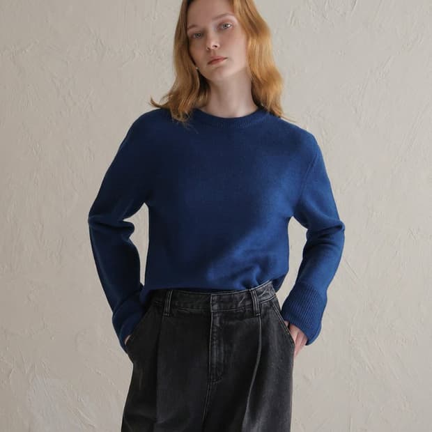 노미나떼 메리노 울 클래식 니트 오션블루