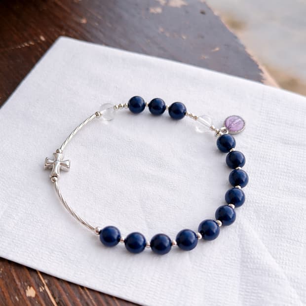 라피스라줄리 묵주 팔찌 | 6mm 천연 원석 | 925 실버볼