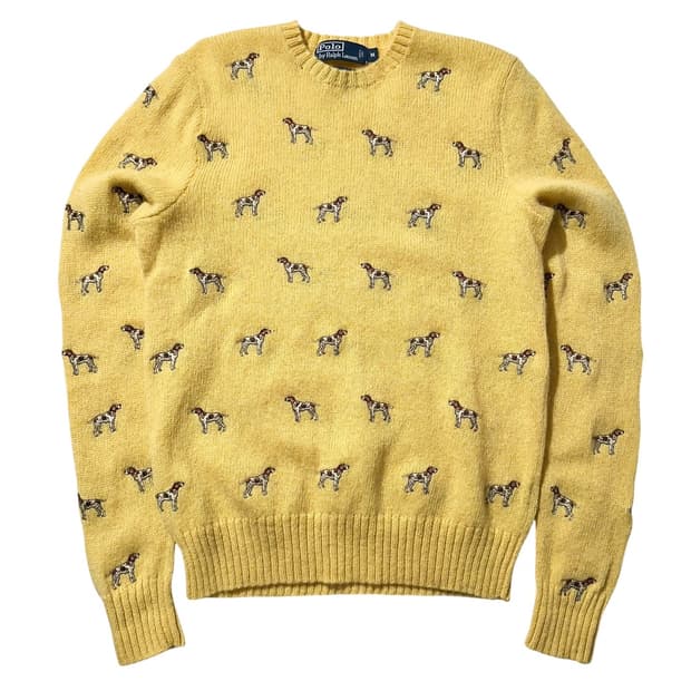 폴로 랄프로렌 도그 엠브로이디드 패턴 라운드 울 니트