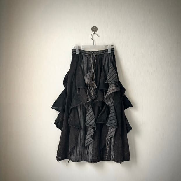 아카이브 그런지 니혼진 펑크 히피 갸루 언발 레이어드 셔링 롱스커트 치마