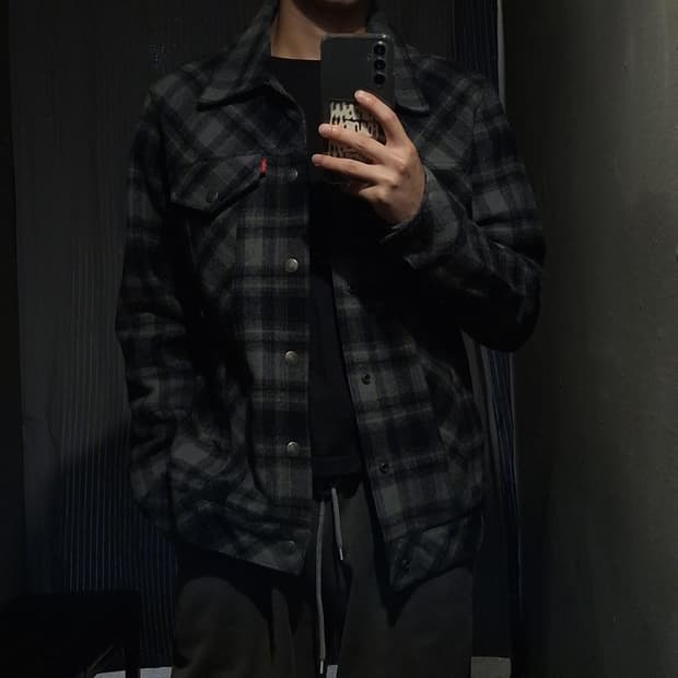 리바이스 블랙 체크패턴 양모 블렌드 아메카지 올드스쿨 캐주얼자켓 M