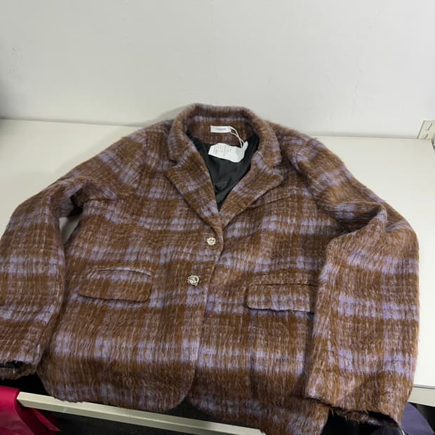 우먼FREE YUBUER 브라운 체크 헤어리 블레이저