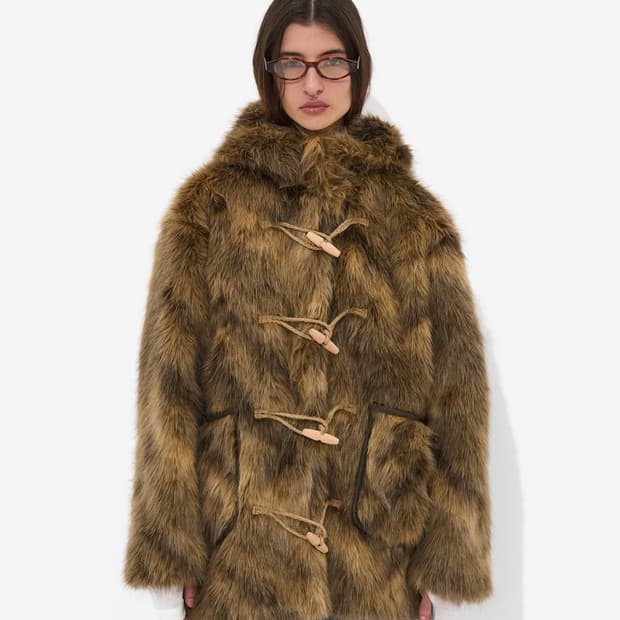 파르티멘토 우먼 후디드 더플 퍼 코트