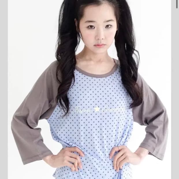 샵페어리 도트 래글런 슬리브탑 블루