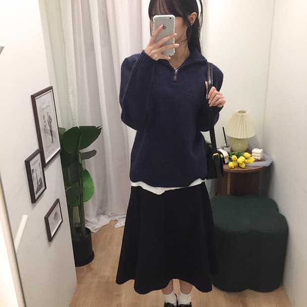 여성 폴로 니트 반집업 100