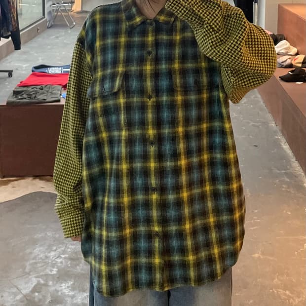 슈프림 23FW 하운즈투스 플레이드 플란넬 옐로우셔츠 H2411