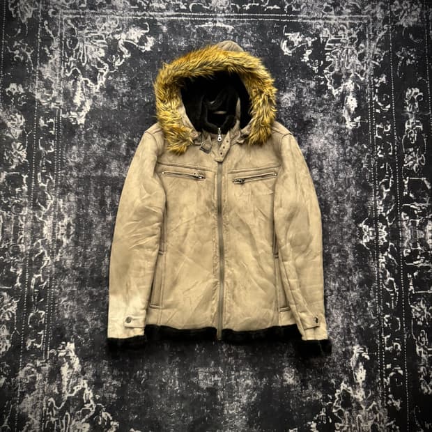 00s Vkei faux fur-trimmed suede jacket