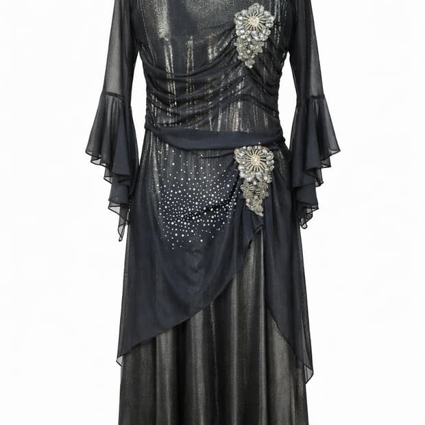 메탈릭 블랙 롱 드레스 / 연주회 댄스복 무대의상