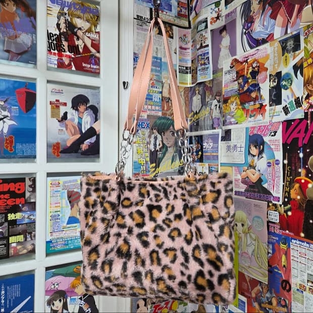 빈티지 레오파드 핑크 퍼 갸루 숄더백