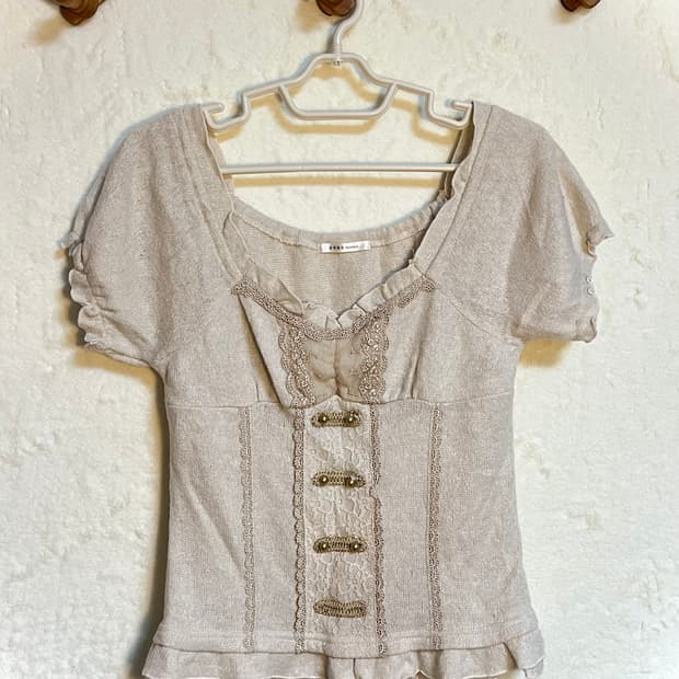 빈티지 엑시즈팜 니트 반팔 티셔츠 레이스