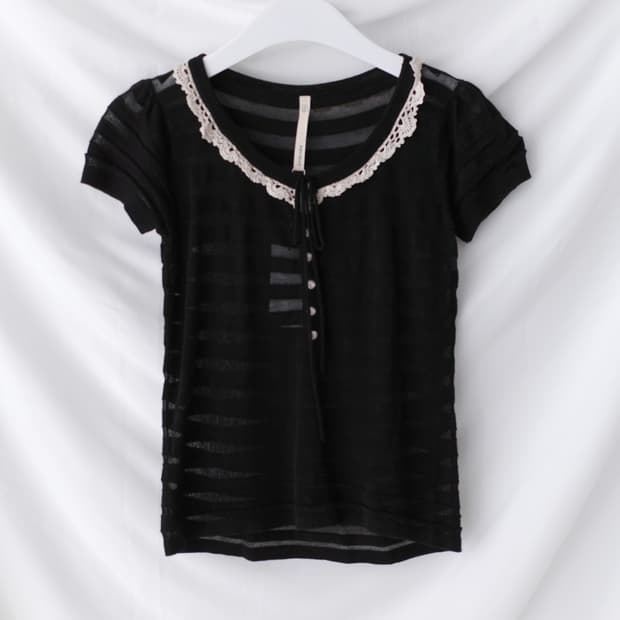 stripe see-through lace half T 