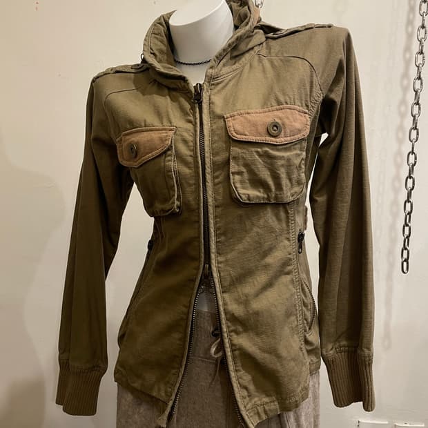 back number 브라운 포켓 후드 자켓 y2k 밀리터리