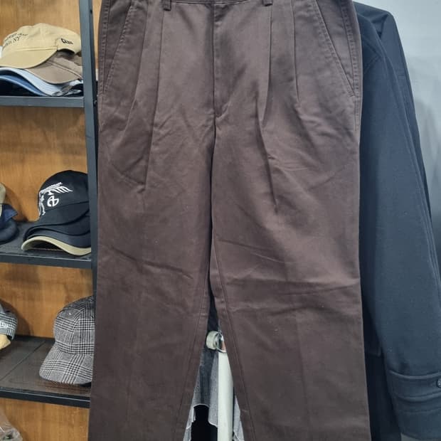 bean pole) 레트로 밤색 투턱 면바지 허리단면40(31)기장102